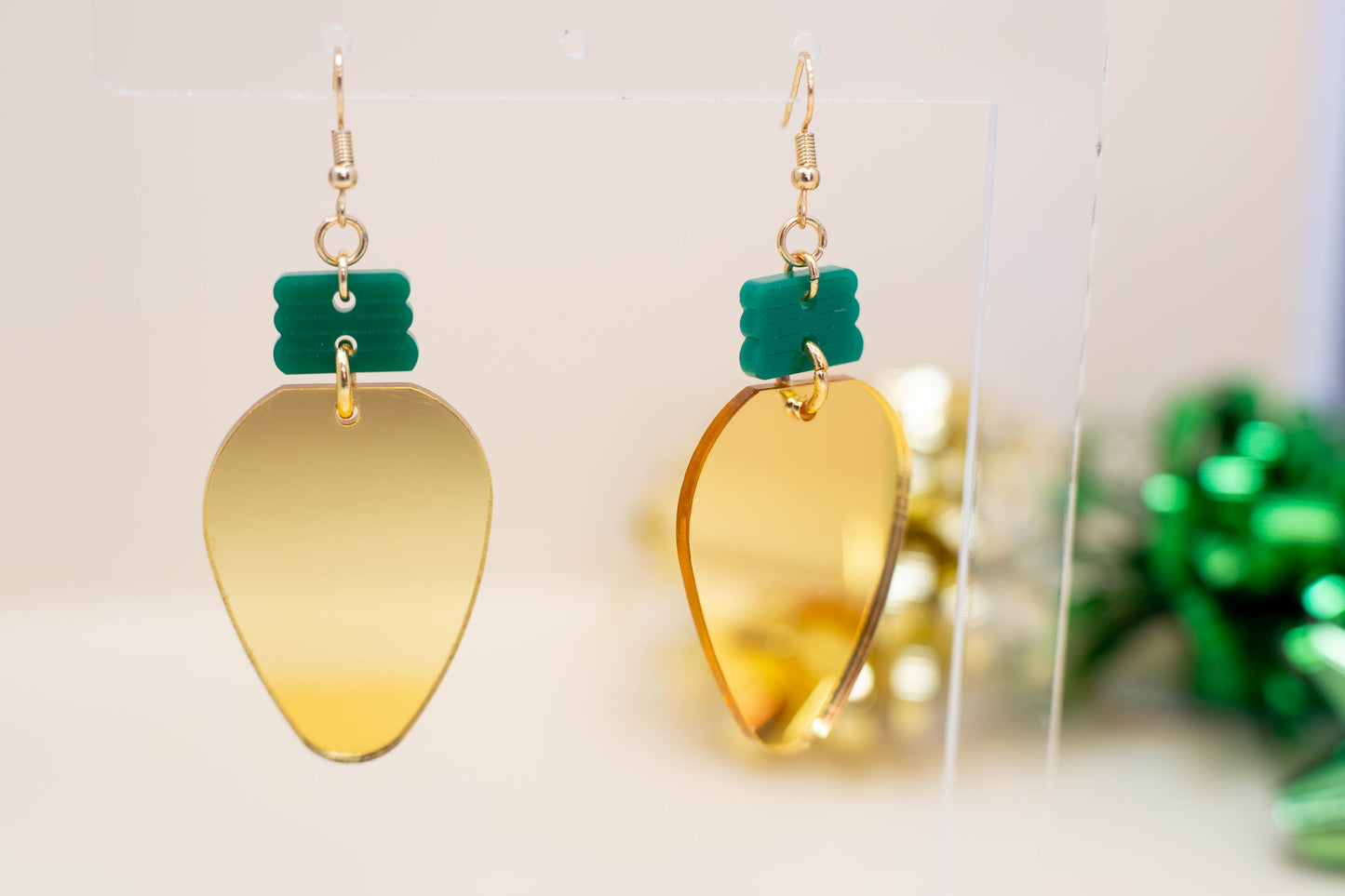 Gold Christmas Light Bulb Earrings