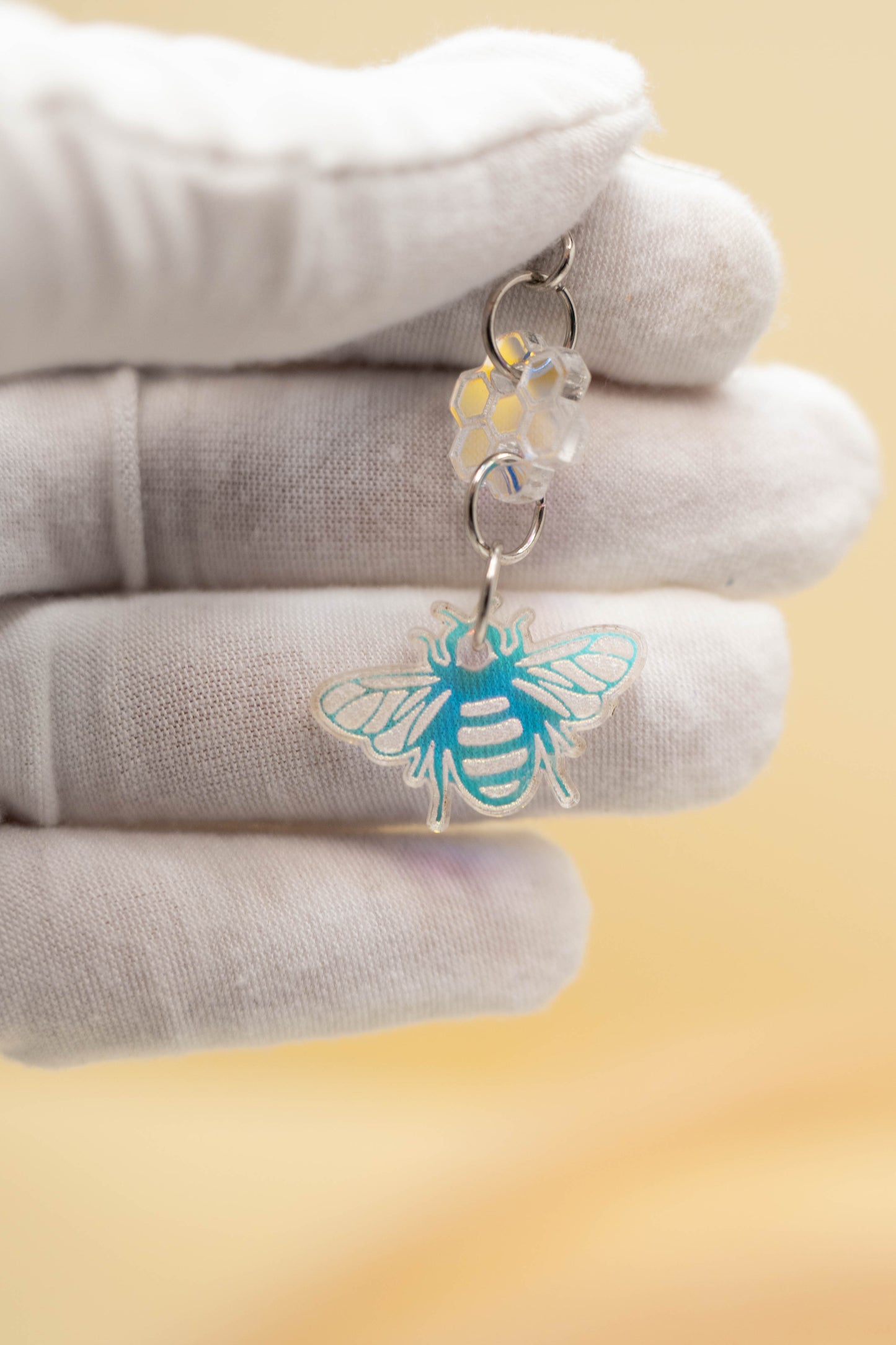 Iridescent Bee & Honeycomb Earrings
