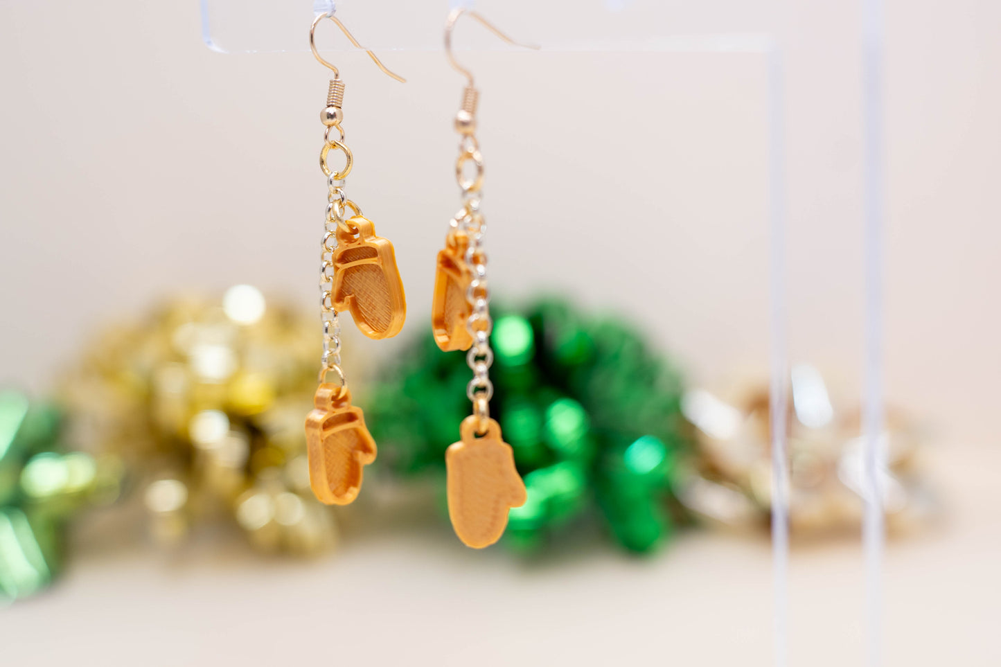 Golden Mitten Dangle Earrings