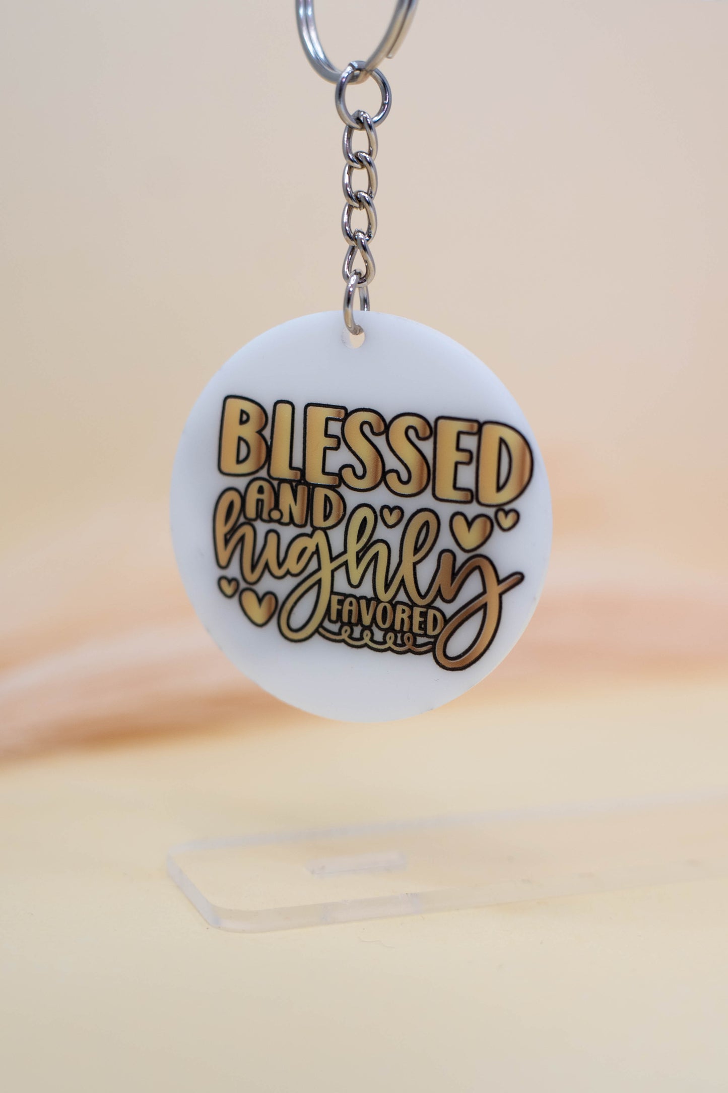 Blessed and Highly Favored Keychain – Gold Design