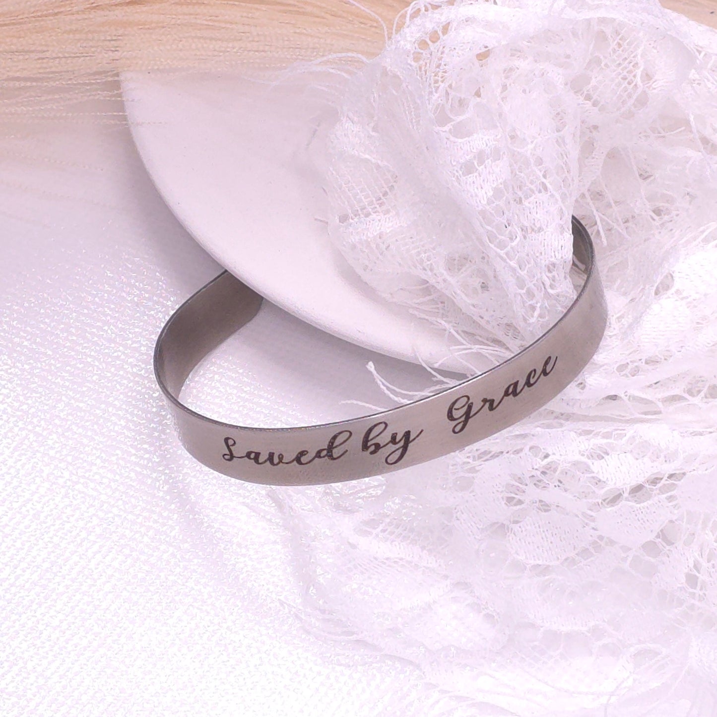 Saved by Grace – Engraved Cuff Bracelet