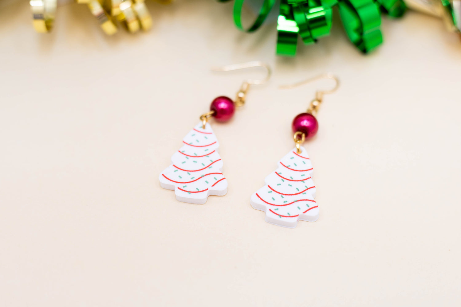 White and Red Christmas Tree Earrings