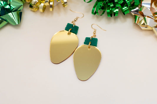 Gold Christmas Light Bulb Earrings