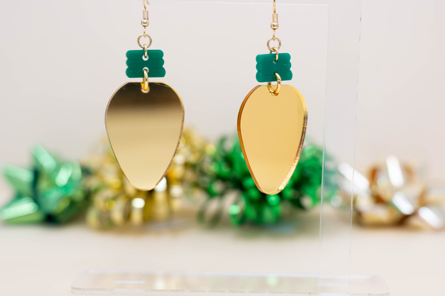 Gold Christmas Light Bulb Earrings
