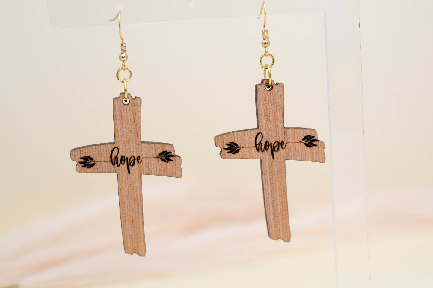 Hope Wooden Cross Earrings