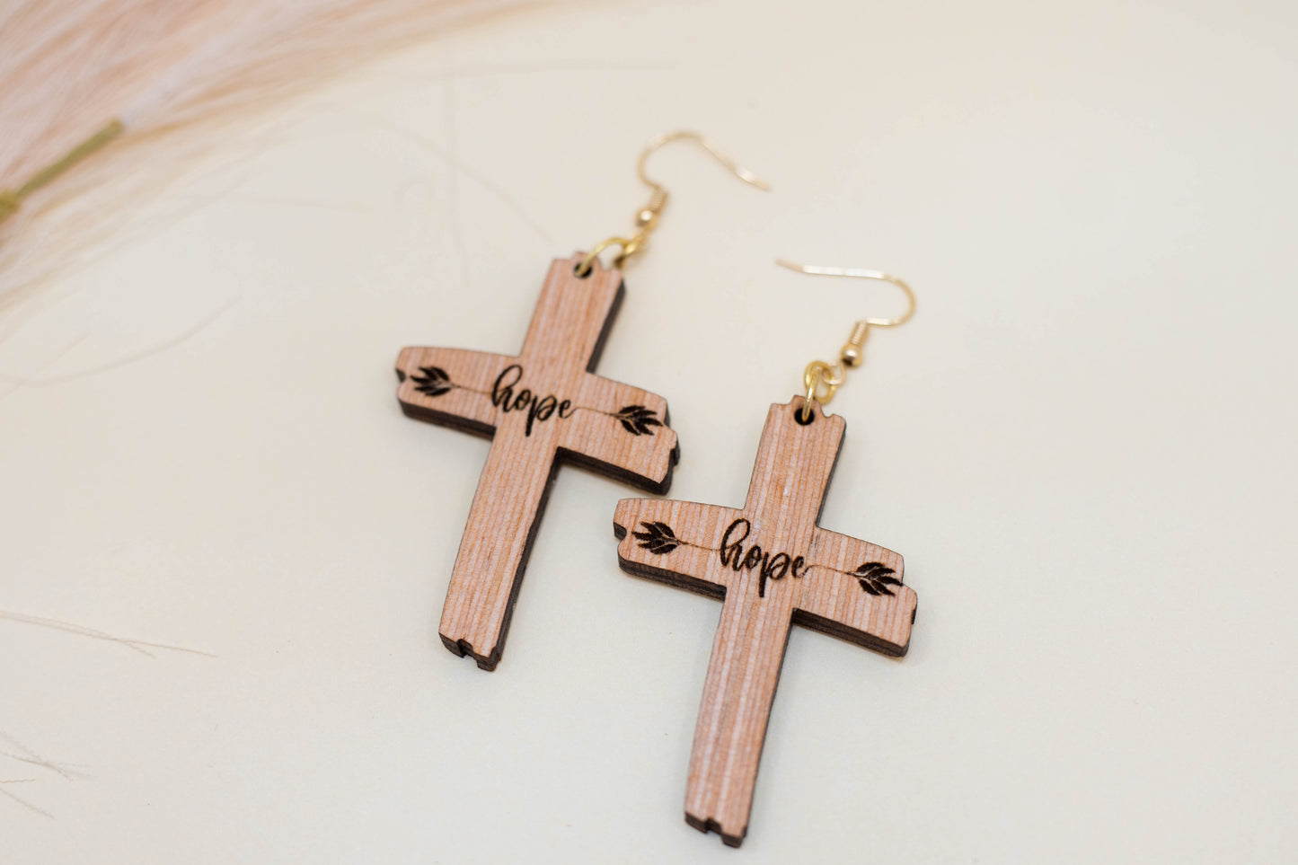 Hope Wooden Cross Earrings