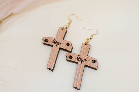 Hope Wooden Cross Earrings
