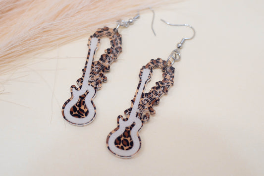 Leopard Guitar Earrings