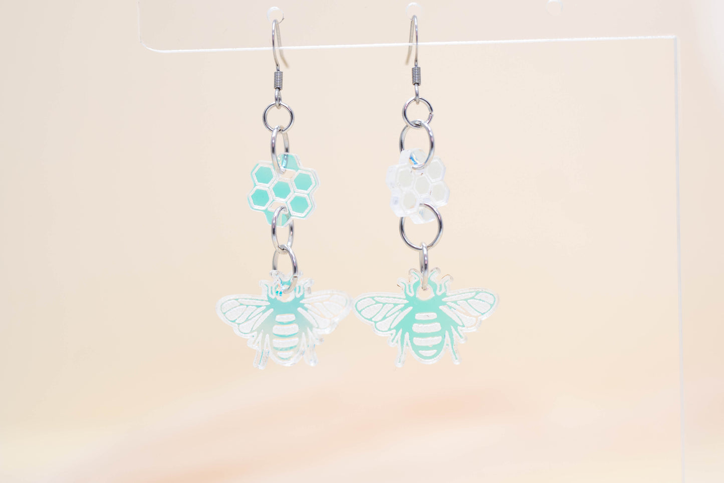 Iridescent Bee & Honeycomb Earrings