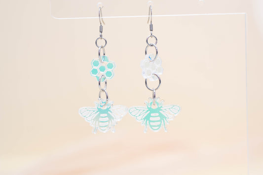 Iridescent Bee & Honeycomb Earrings
