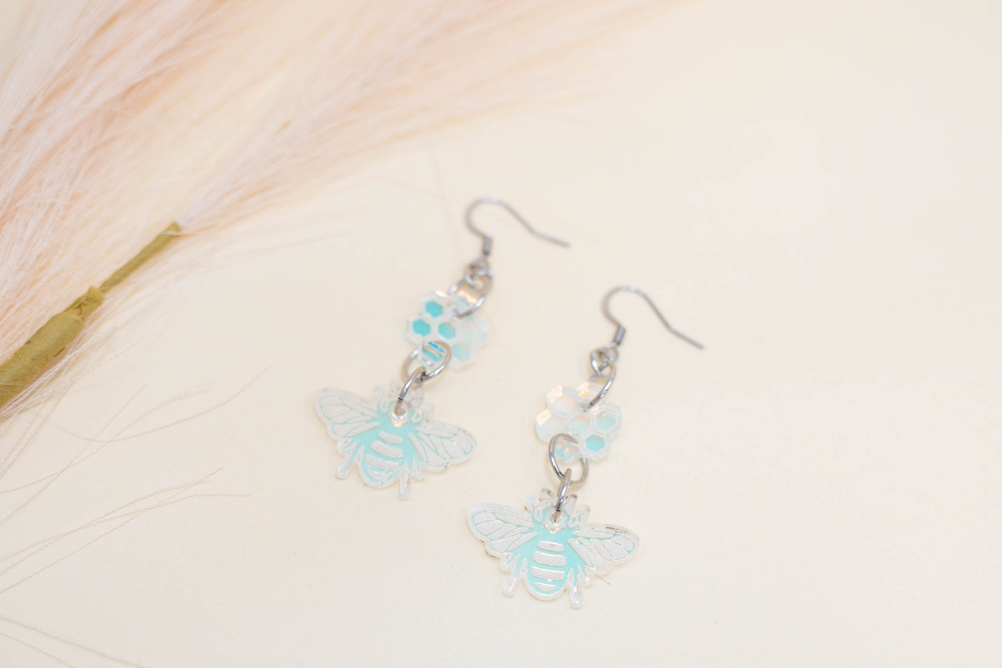Iridescent Bee & Honeycomb Earrings