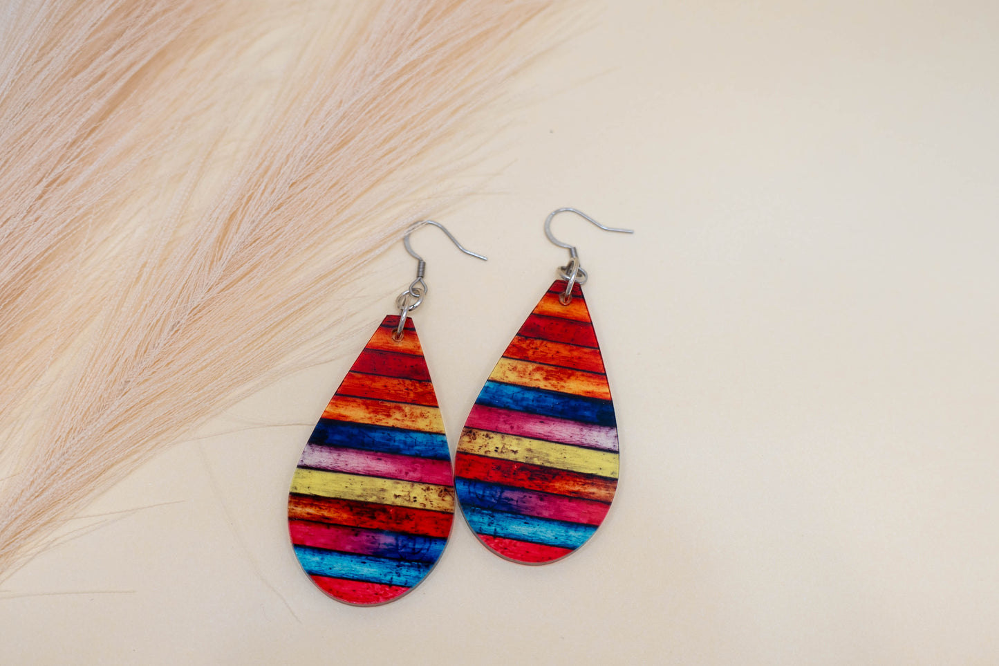 Rainbow Western Stripe Teardrop Earrings