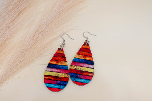 Rainbow Western Stripe Teardrop Earrings