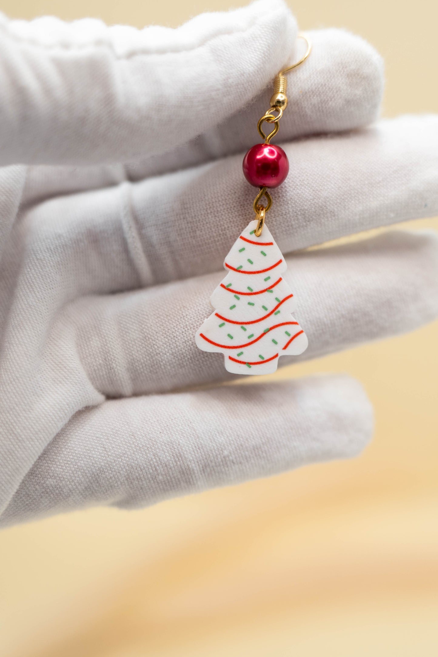 White and Red Christmas Tree Earrings