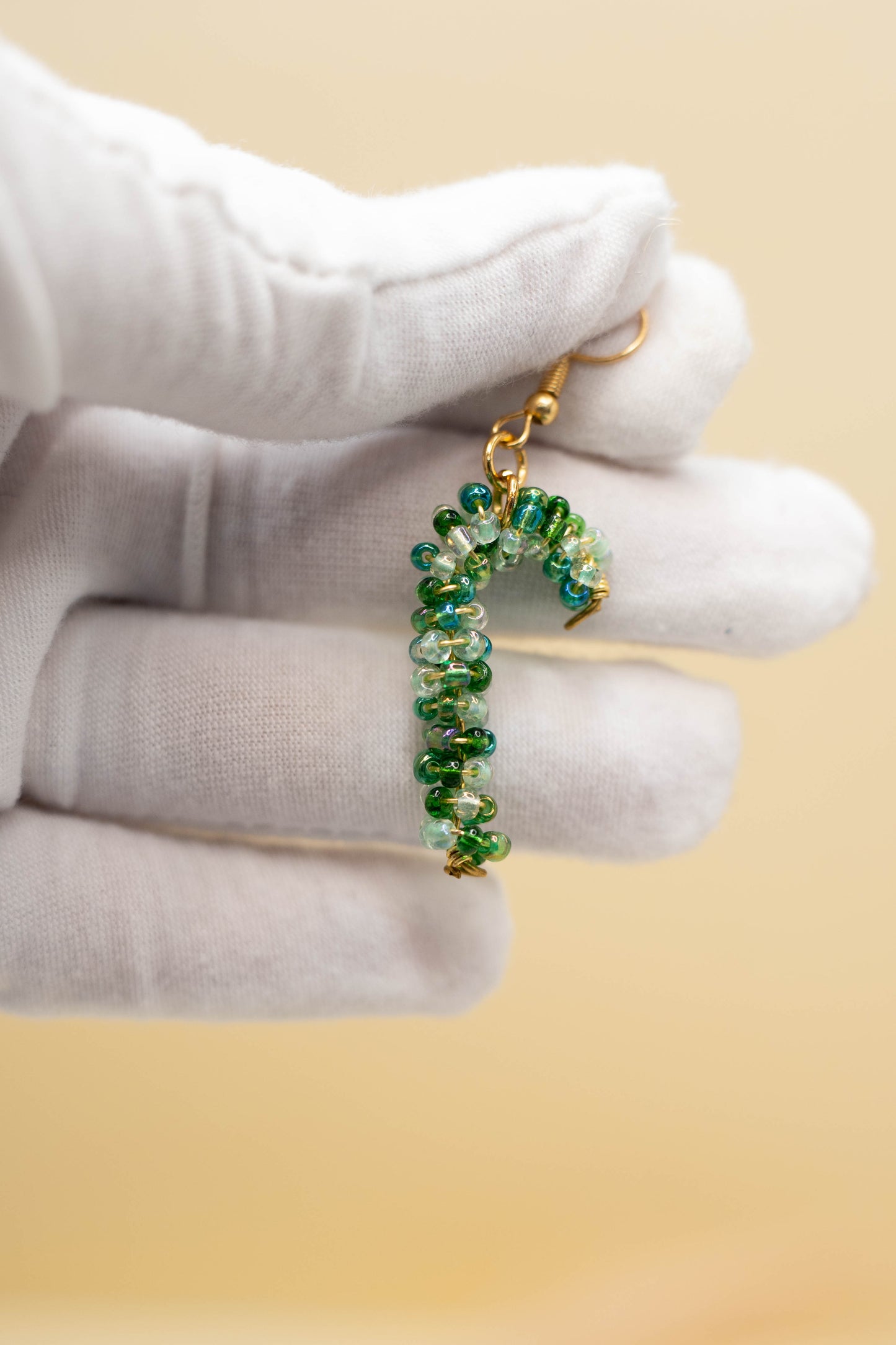 Green & Blue Beaded Candy Cane Earrings