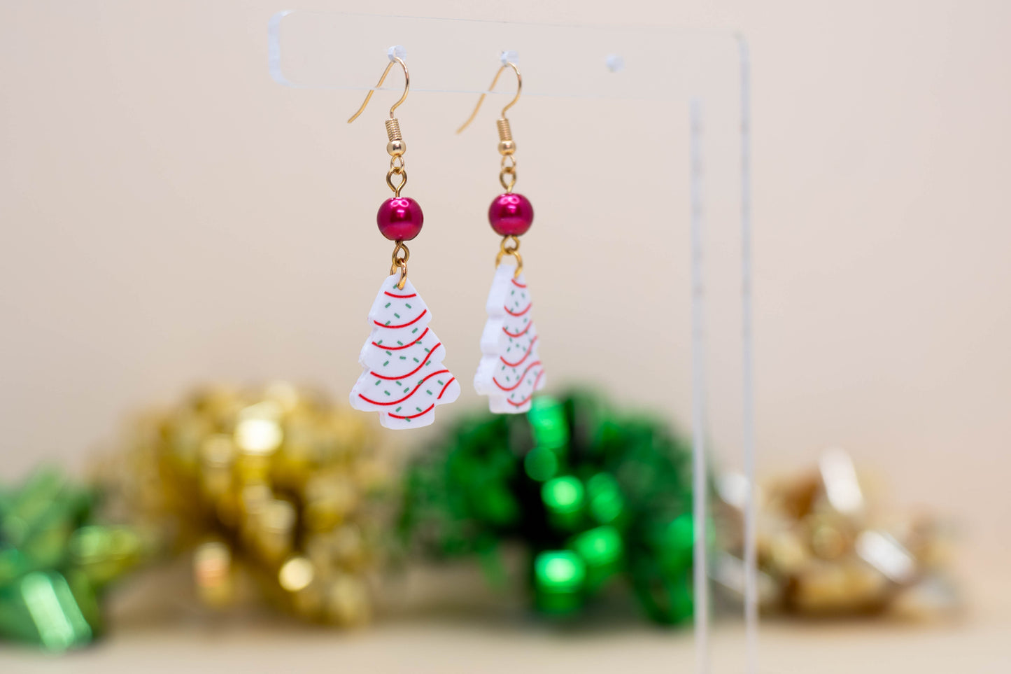 White and Red Christmas Tree Earrings