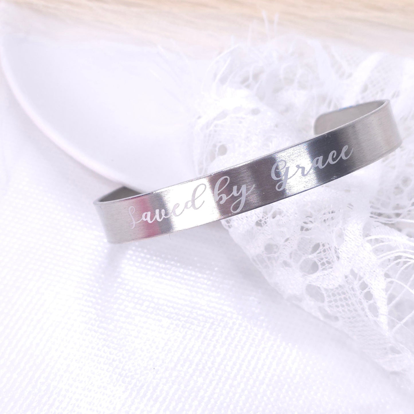 Saved by Grace – Engraved Cuff Bracelet