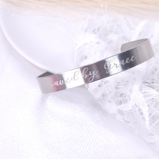 Saved by Grace – Engraved Cuff Bracelet