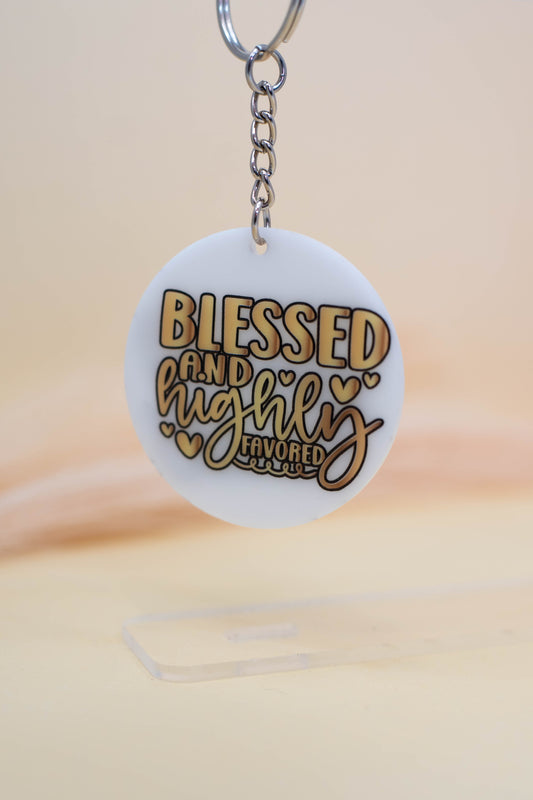 Blessed and Highly Favored Keychain – Gold Design