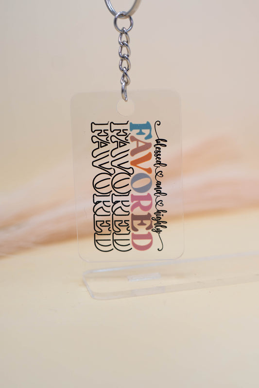 Blessed and Highly Favored Keychain – Color Text