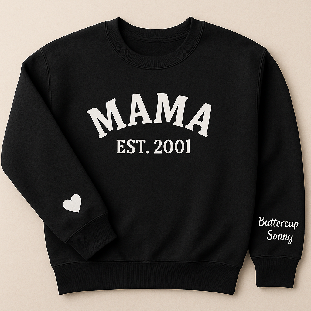 MAMA EST Shirt / Sweatshirt / Hoodie – Personalized Year Design (Vinyl or Embroidery)